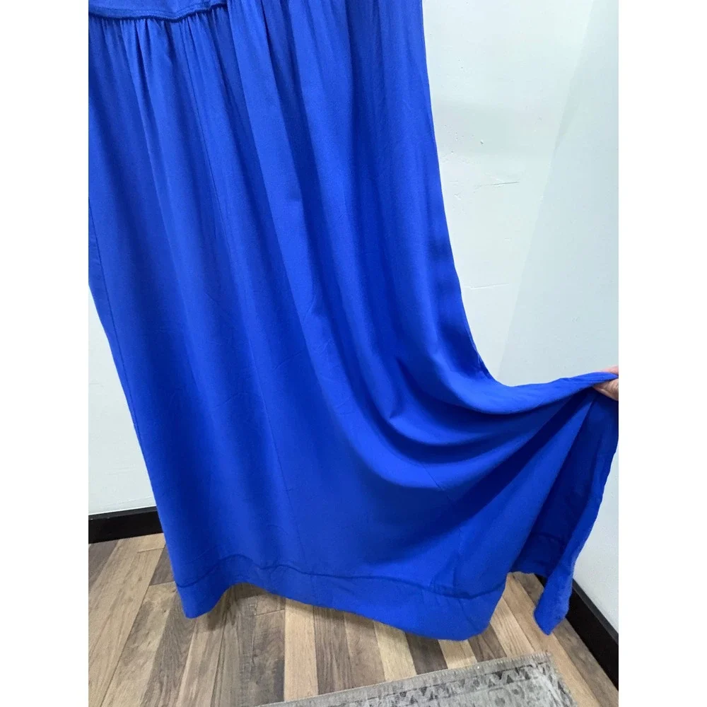 Soft Surroundings Blue Mixed Media Maxi Dress Short Sleeve Modest Medium 2CE50